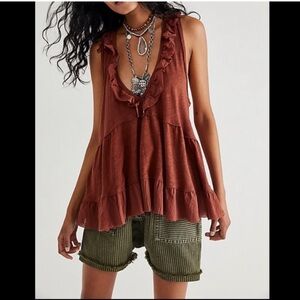 Free People Boho Sleeveless Flowy Linen Cotton Top S